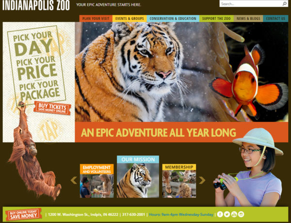 Indianapolis Zoo Website Screenshot