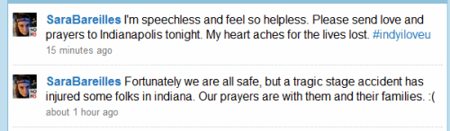 Sara Bareilles Tweet after stage collapse at Indiana State Fair